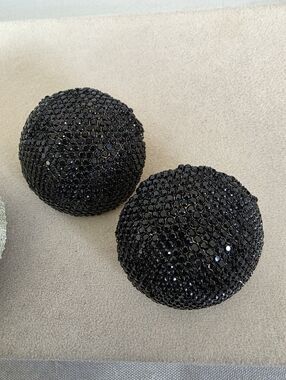 Statement Pave Black Crystal Round Button Stud Earrings
